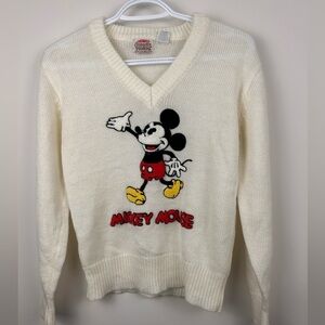 Vintage Mickey Mouse Sweater 70s Embroidered Knit Small